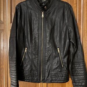 Black Faux Leather Zip-Up Jacket